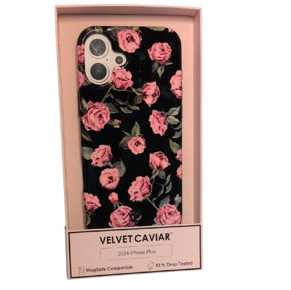 Velvet Caviar Black and Pink Floral 2024 iPhone Plus Case
